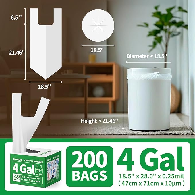 Small Trash Bags with Handles 4 Gallon 200 Count White - Image 6
