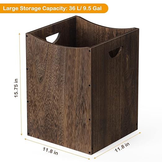 smusei Wood Trash Can 9.5 Gallon Waste Basket Bin Rustic Farmhouse Large - Image 3