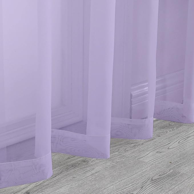 Chyhomenyc Lilac Sheer Curtains 63 Inch Length 2 Panels, Light Filtering Airy - Image 8