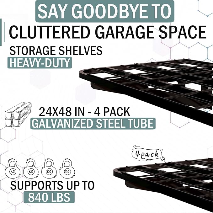 2-Pack 2x4ft Garage Wall Shelves, 2 Shelf Total 8 ft Garage Shelving Wall - Image 3
