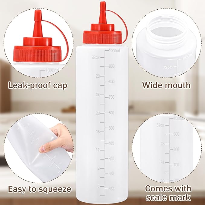 Condiment Squeeze Bottles Ketchup Dispenser, 4 Pack 32oz Squeeze Bottles - Image 3
