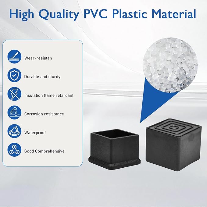 4 Pcs 4" x 4" Square Rubber Chair Leg Caps, PVC Table Leg Covers, Flexible & - Image 3