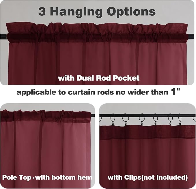 Chyhomenyc Sheer Tier Curtains 24 Inch Length, Small Cute Window Curtains - Image 3