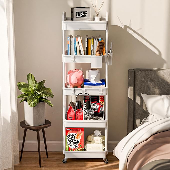 5 Tier Rolling Cart Organizer, Bathroom Cart Organizers - Image 2