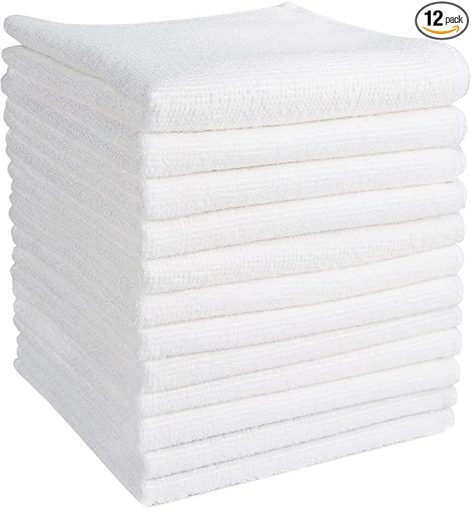 AIDEA Microfiber Cleaning Cloth 12PK, Dish Cloths White, Strong Water Absorption by AIDEAHOME