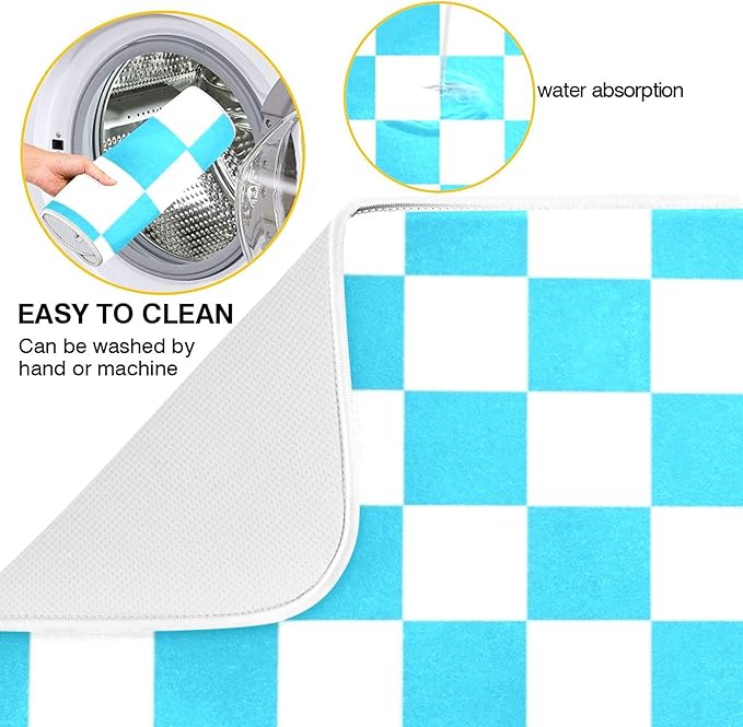 Turquoise Chessboard Dish Drying Mat - Image 2