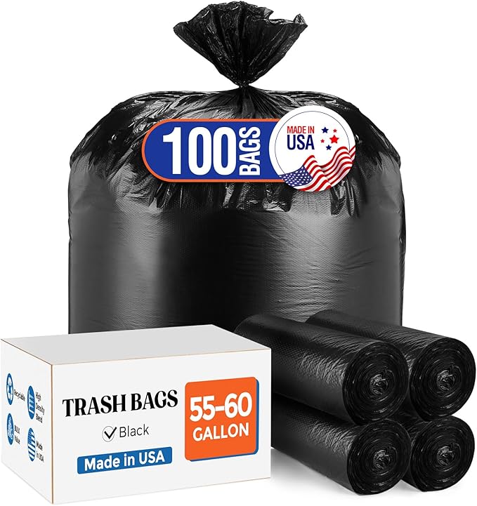 Delxo 55-60 Gallon Black Trash Bags, Durable & Puncture-Resistant Plastic by Delxo