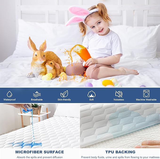 GRT Queen Mattress Protector Waterproof, 100% Waterproof Quilted Fitted - Image 3