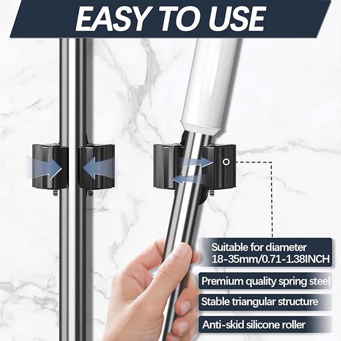 3-H Stainless Steel Broom Holder Wall Mount 12-Pack- Heavy Duty Mop Organizer - Image 5