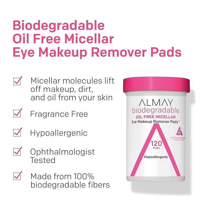 Almay Biodegradable Makeup Remover Pads, Micellar Gentle, Hypoallergenic - Image 2