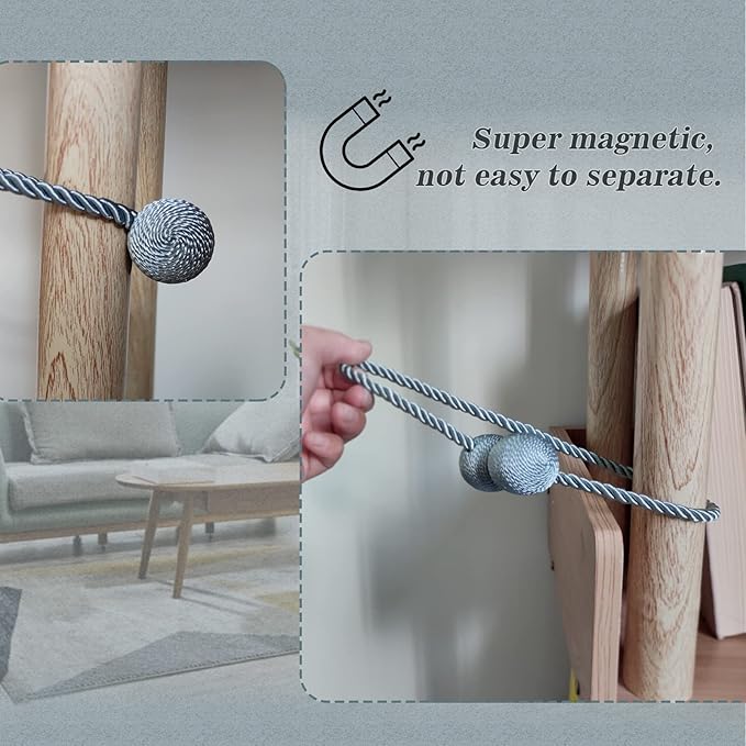 Hion Magnetic Curtain Tiebacks Gray Blue 4 Pack, Curtain Tiebacks Buckles - Image 6