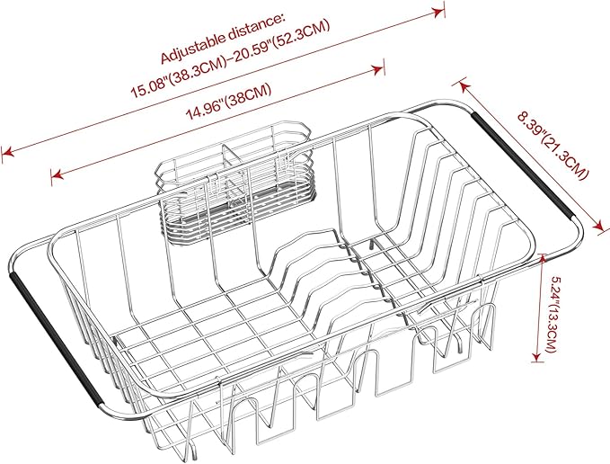 Small Dish Drying Rack in Sink, Extendable Stainless Steel Dish Drainers - Image 6