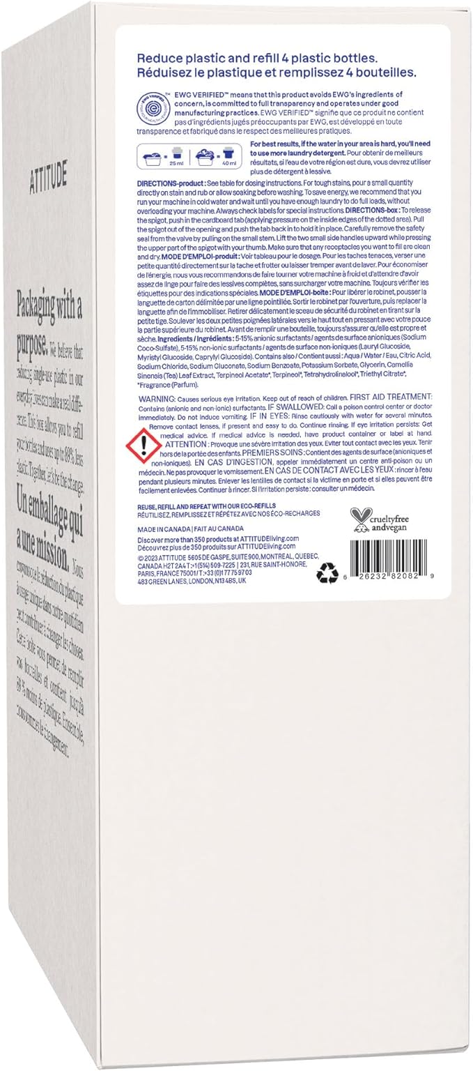 ATTITUDE Liquid Laundry Detergent Refill, EWG Verified, HE Compatible, - Image 8