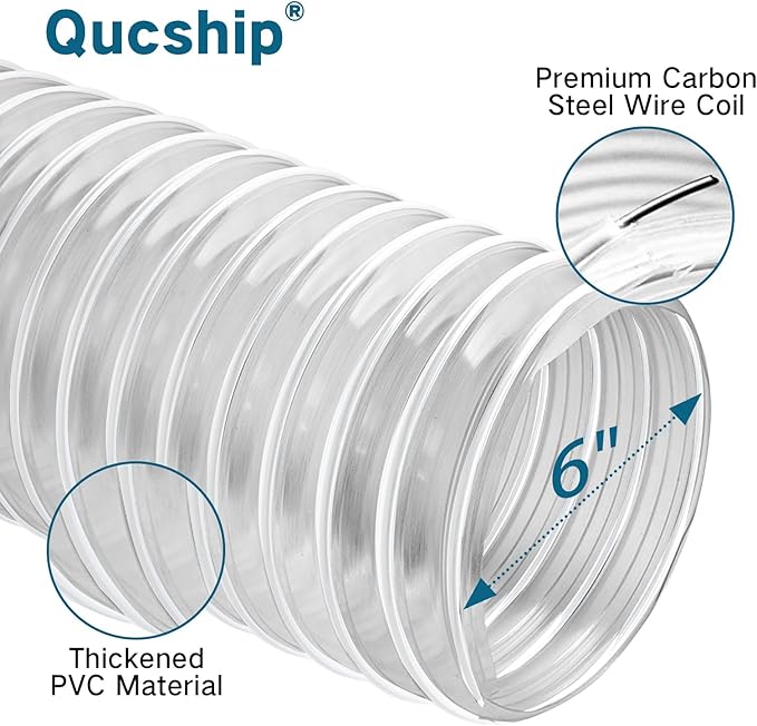 Heavy PVC Dust Collection Hose 6" x 10', Puncture Resistant PVC Dust Collection - Image 6