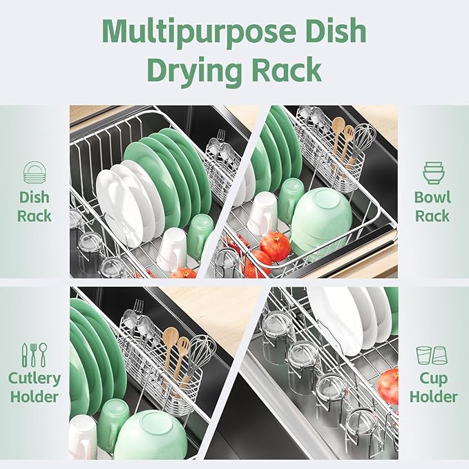 Small Dish Drying Rack in Sink, Extendable Stainless Steel Dish Drainers - Image 3
