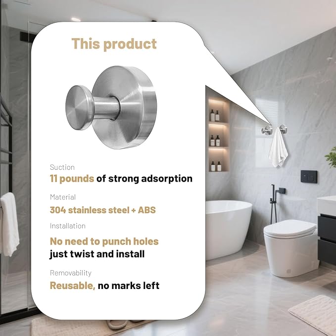 4 Pcs Suction Cup Hooks for Shower，Removable Hooks，Towel Hook，Suction Hook for - Image 8