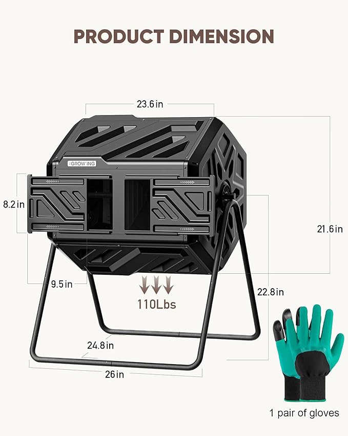 THEGROW'ING Updated 43 Gallon Compost Bin Outdoor, Fast Assemble Tumbling - Image 9