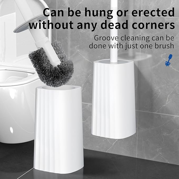 Toilet Brush & Holder Set, Lightweight Plastic Handle, Space Saving - Image 4
