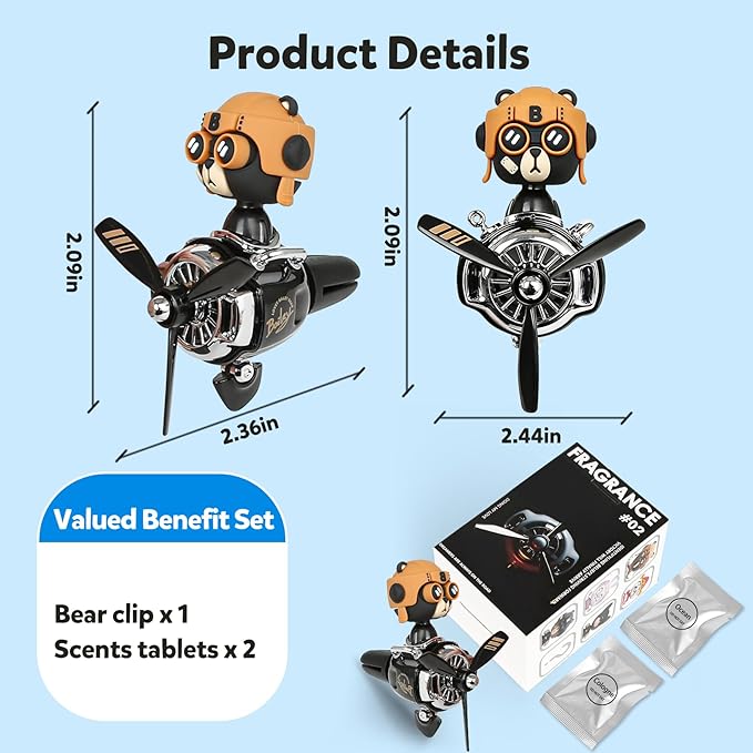 Bear Pilot Car Fresheners Vent Clip Cute Teddy New Car Scent Automotive Air - Image 6