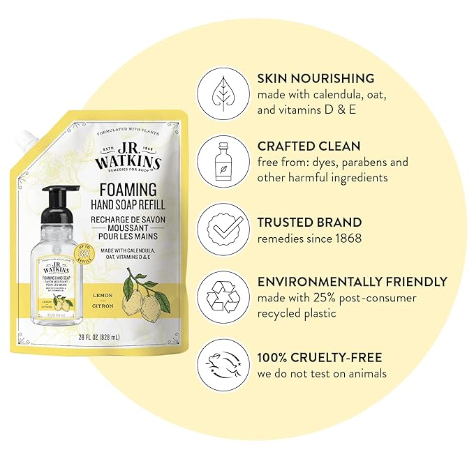 J.R. Watkins Foaming Hand Soap Refills, Alcohol-Free Hand Wash, Cruelty-Free - Image 2
