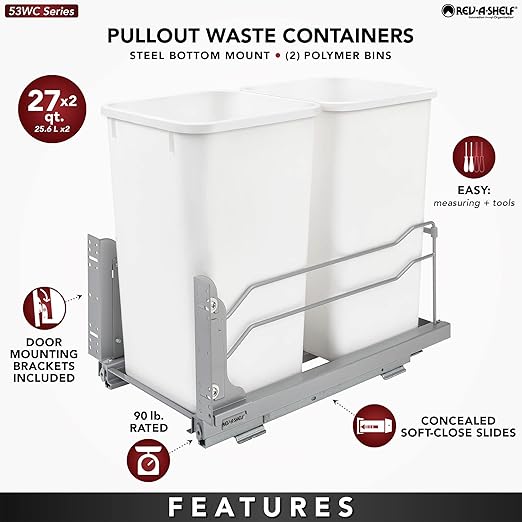 Rev-A-Shelf 53WC-1527SCDM-213 Double 27 Quart Pull-Out, Orion Gray - Image 3