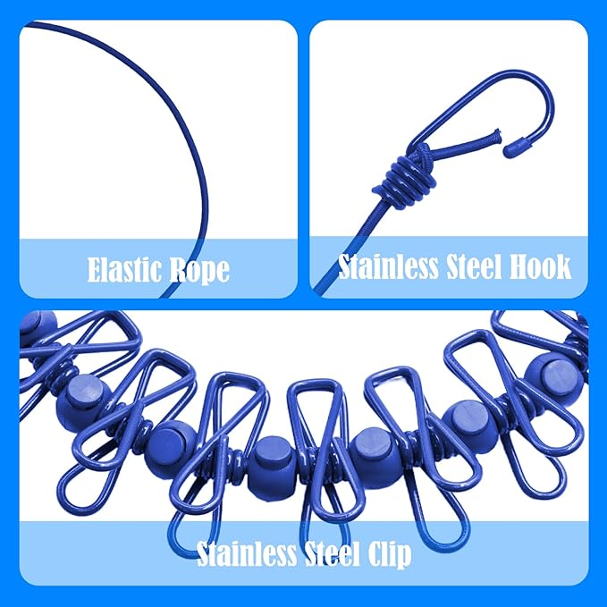 2 Pack Camping Clothesline Portable 12 Clothespins, Retractable Clothes Line - Image 2