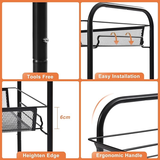 TOOLF 4-Tier Rolling Cart, Metal Utility Cart - Image 4