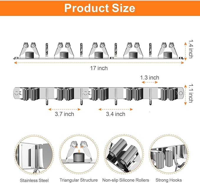 Broom and Mop Organizer Wall Hanging, Upgraded Mop and Broom Holder Wall Mount - Image 3