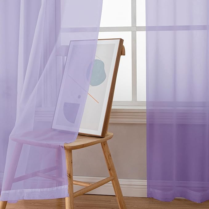 Chyhomenyc Lilac Sheer Curtains 96 inches Long 2 Panels, Light Filtering Soft - Image 4