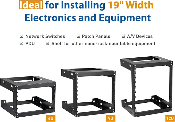 9U Wall Mount Rack Open Frame 19 Inch Server Equipment 2 Post Network Cabinet - Image 8