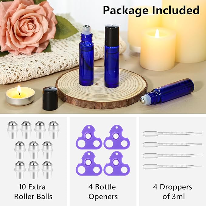 KEYWING 54 Pack Blue Essential Oil Roller Bottles – 10ml Glass Roll-On Bottles - Image 2