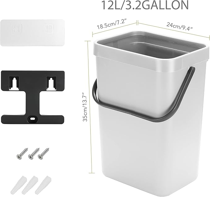 stonespace Hanging Trash Can, 3.2 Gallon/12L Small Waste Bin - Image 6