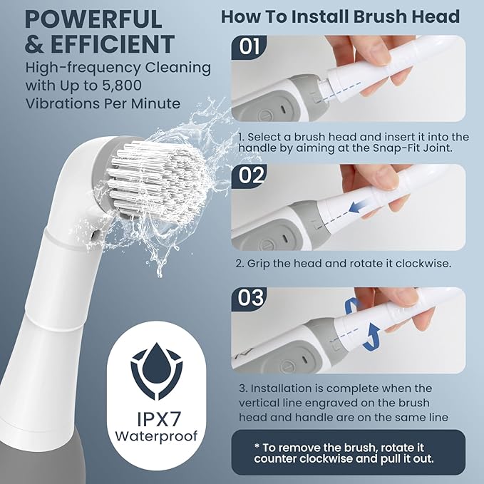 LifeBasis Rechargeable Power Scrubber, Cordless Electric Cleaning Brush - Image 5