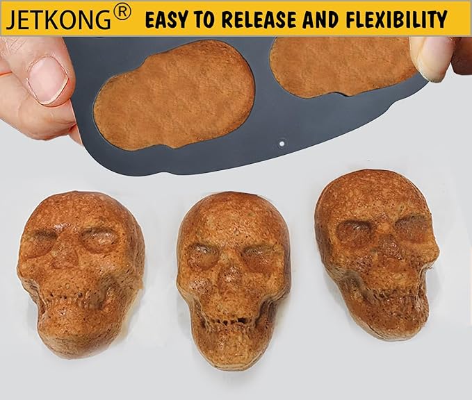 JETKONG 6 Cavity Skull Cake Pan and Silicone Skull Cakelet Mold - Image 5