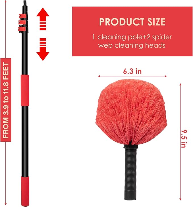 5-12 FT Cobweb Duster with Extension Pole, 20 FT High Reach Spider Web Brush - Image 7