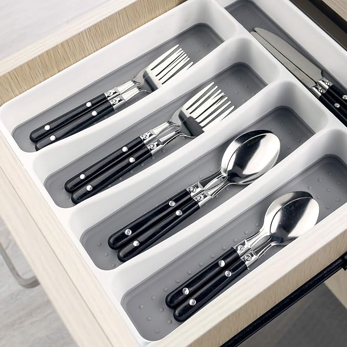 LeMuna Silverware Tray for Drawer, Plastic Cutlery Tray Kitchen Drawer Organizer - Image 7