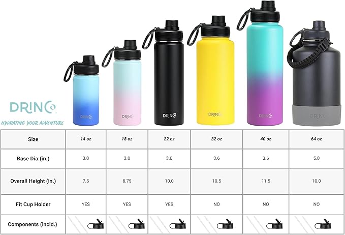DRINCO Stainless Steel Water Bottle Spout Lid Vacuum Insulated Double Wall - Image 6