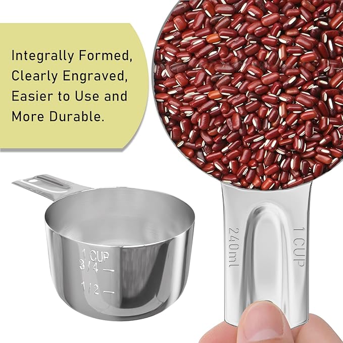 2PCS 1Cup Single Measuring Cup, Stainless Steel Measure Scoop, Metric and US - Image 3