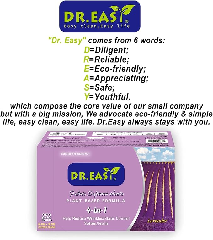DR.EASY Dryer Sheets Plant Based Formula 252 Ct Fabric Softener sheets - Image 7
