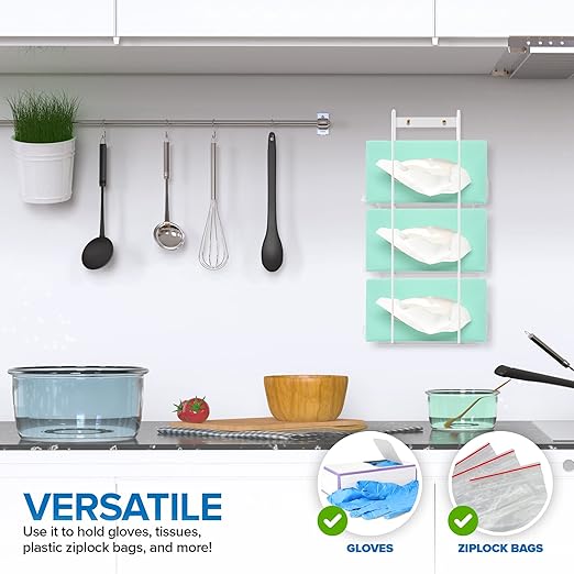 Stock Your Home (White Metal Triple Gloves Dispenser, Tissue Box Shelf - Image 6