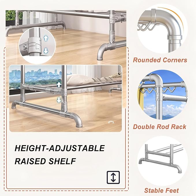 Clothes Drying Rack with Windproof Hooks, 63 inch Drying Rack Clothing Indoor - Image 4