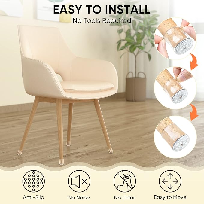 BALEINE 24 Pack Silicone Chair Leg Floor Protectors, Stool Leg Protectors Cap - Image 6