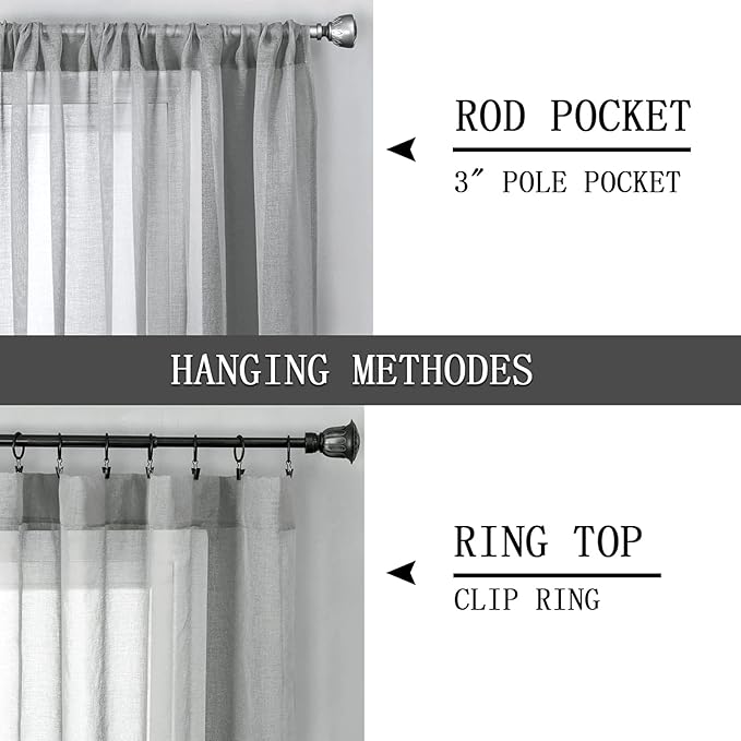 Tollpiz Sheer Curtains Linen Textured Living Room Curtain Sheers Light - Image 5