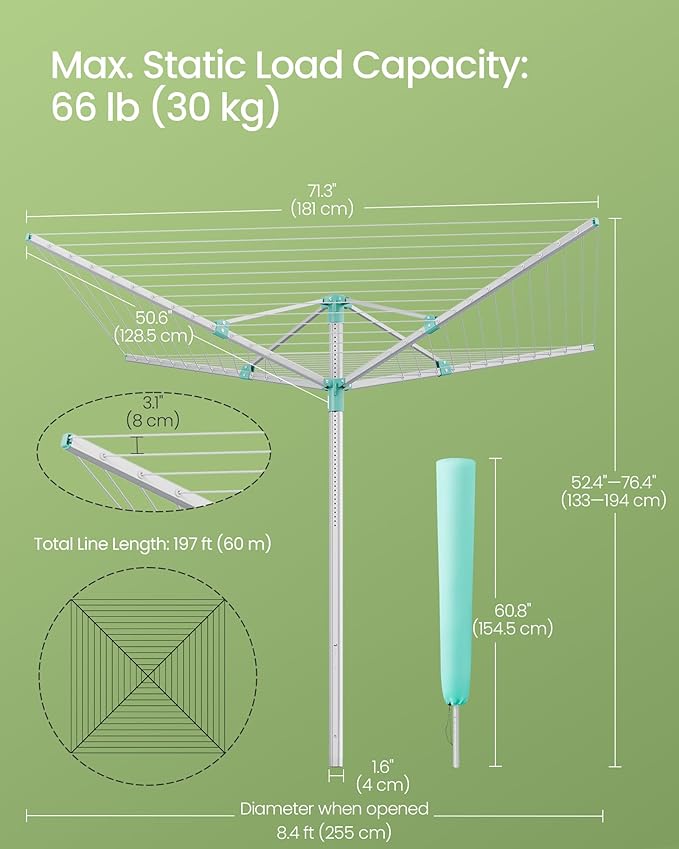 SONGMICS Umbrella Drying Rack, Retractable Outdoor Drying Rack, Height - Image 7