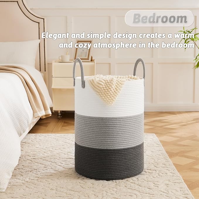 Laundry Basket, Woven Cotton Rope Laundry Hamper, 100L - Image 4