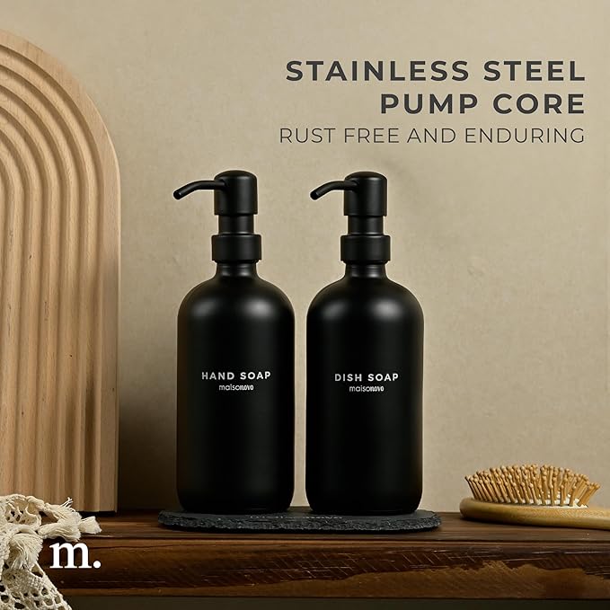 MaisoNovo Soap Dispenser 3-Piece Set | 16.9oz Black Bottles - Image 3
