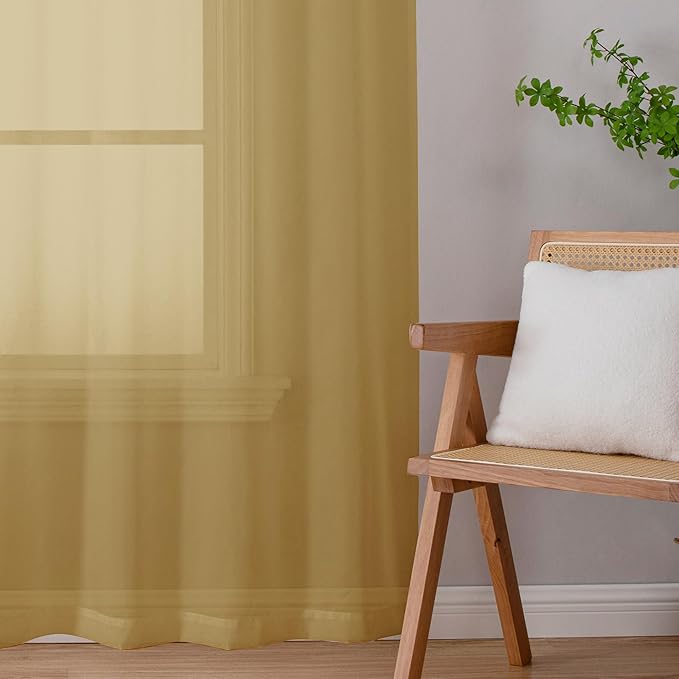 Chyhomenyc Sheer Gold Curtains 90 inches Long 2 Panels, Light Filtering Soft - Image 5