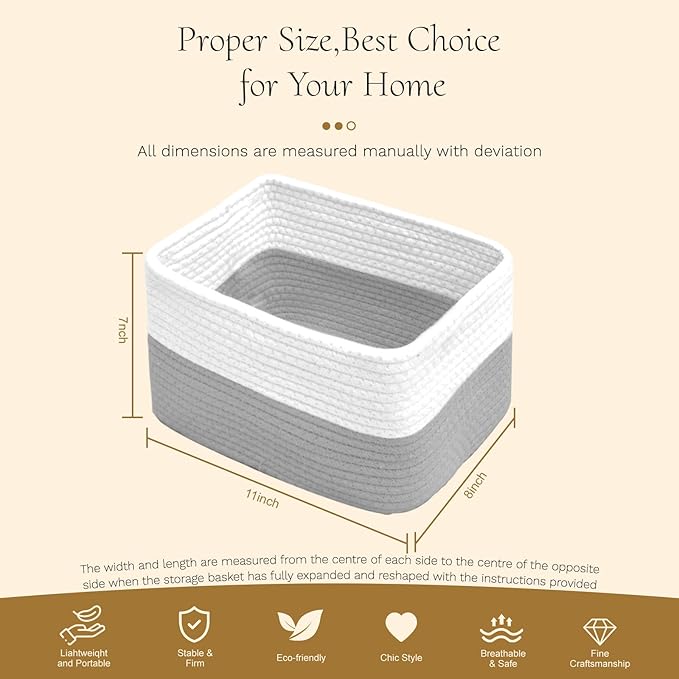 Hopegiver Woven Storage Baskets 11x8x7 Inch, 3 Pack Collapsible Cube Storage Bin - Image 8