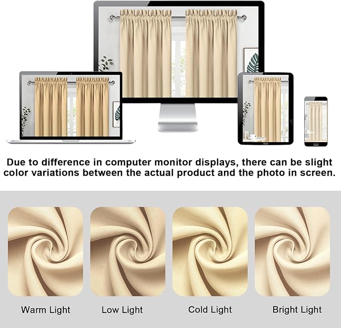 DWCN Beige Curtains for Bedroom Thermal Insulated Room Darkening Drapes for - Image 2