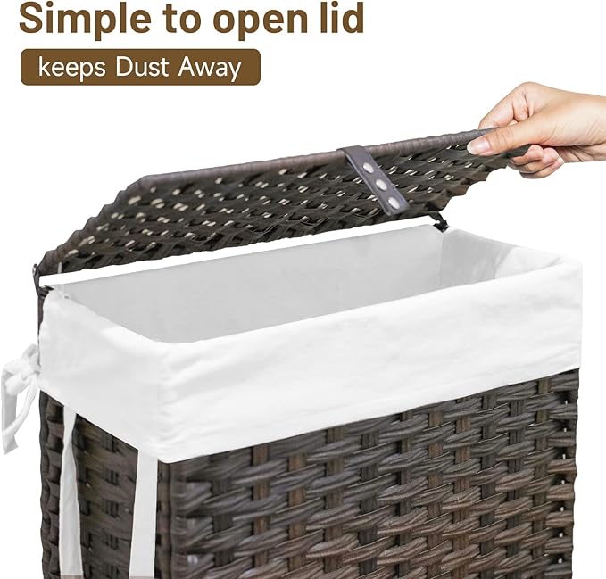 70L Slim Laundry Hamper with Lid & Wheels, 2-Park Rolling Laundry Basket with 4 - Image 5